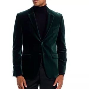 HUGO Arti Slim Fit Velvet Dinner Jacket Open Green 40S